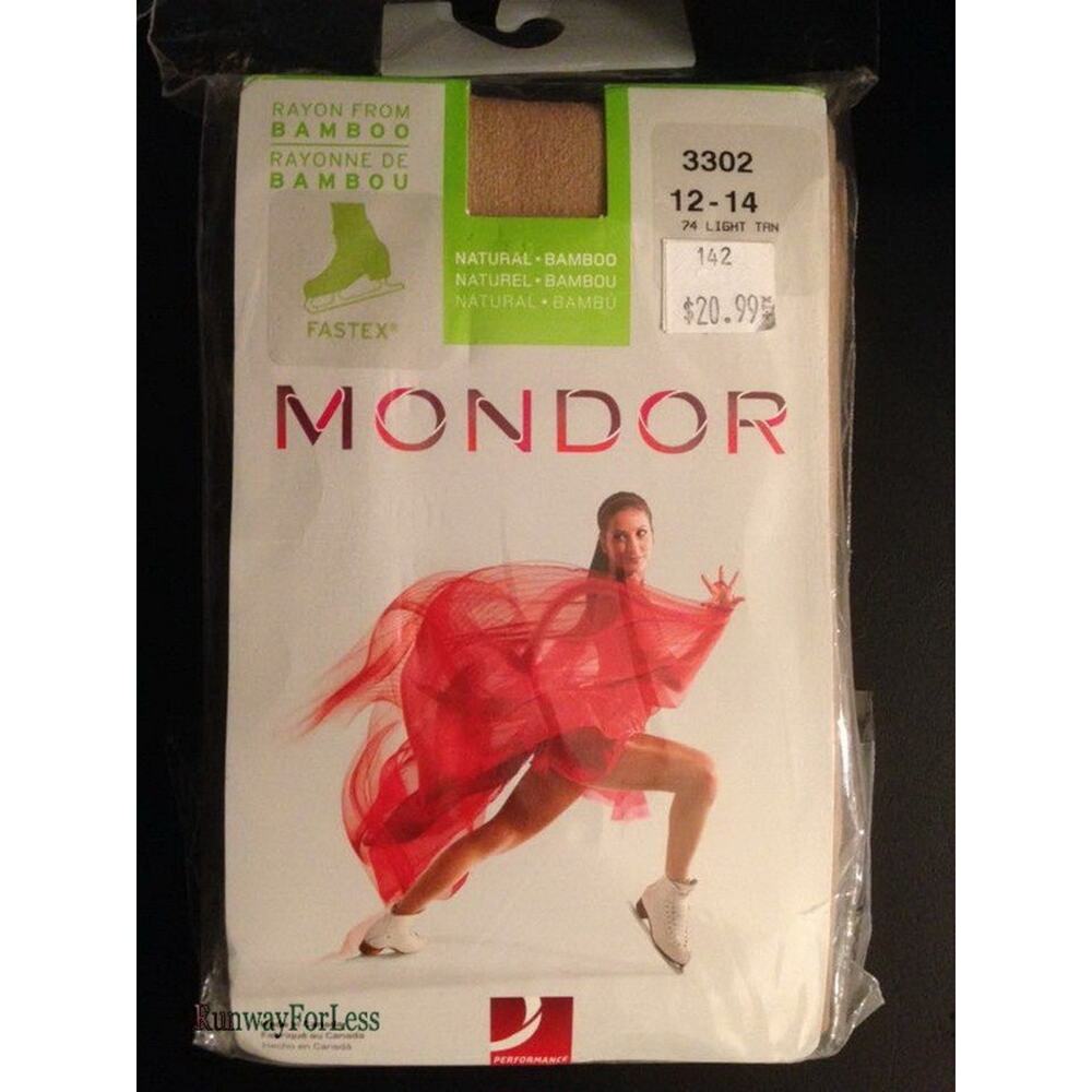 New Mondor BAMBOO Ice Skating Tights 3302 Light Tan 12 14 Children Kids Girls